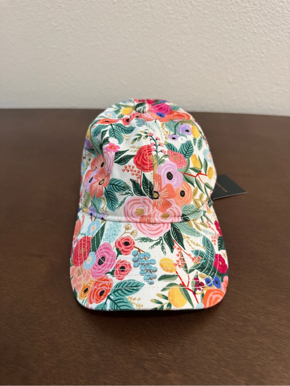 Rifle Paper Co. Floral Cotton Baseball Cap in White, Pink, Green, Coral - Picture 2 of 6